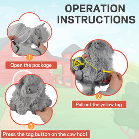 Tonpect Highland Cow plush black hooves and grey fur authentic charm