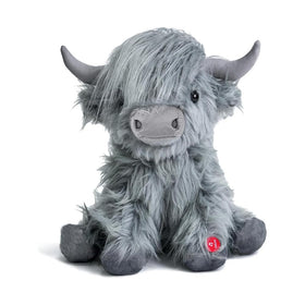 Tonpect Highland Cow plush full view showing soft grey fur and friendly expression