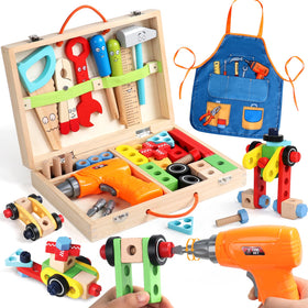 TONZE kids tool set with drill in box promotes imaginative play and fine motor skills.
