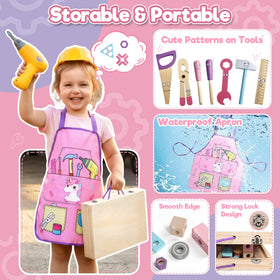 TONZE pink wooden tool box closed shows tidy storage and portability