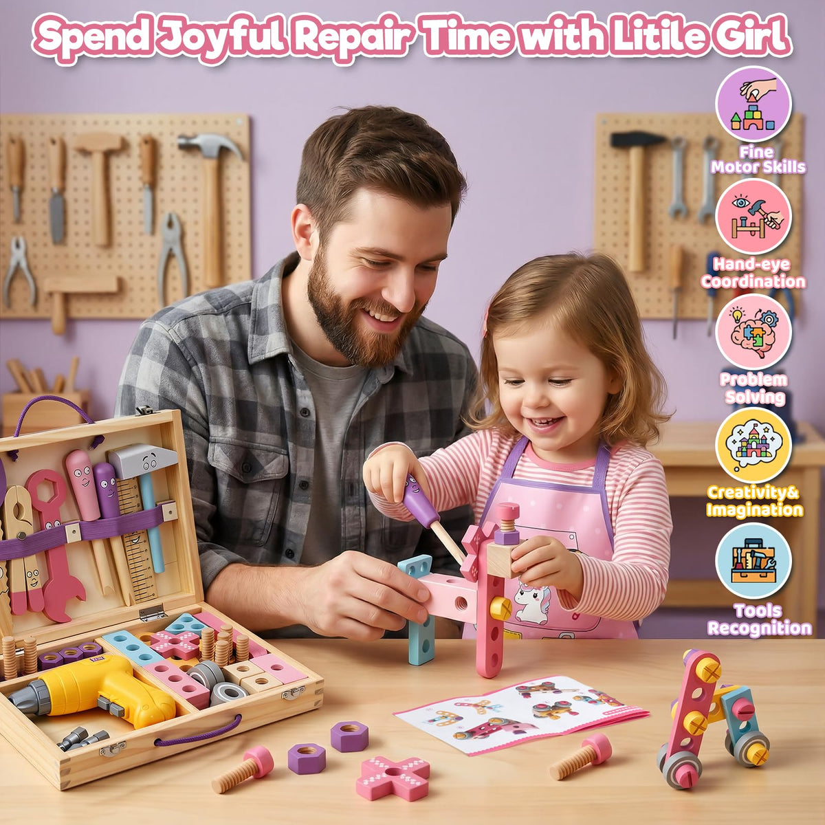 TONZE pink drill close-up shows realistic rotation for pretend repairs