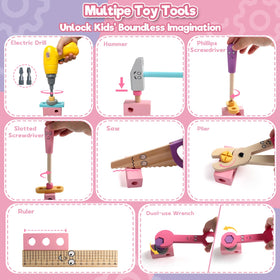 TONZE pink tool-set child at work depicts engagement and fine motor practice