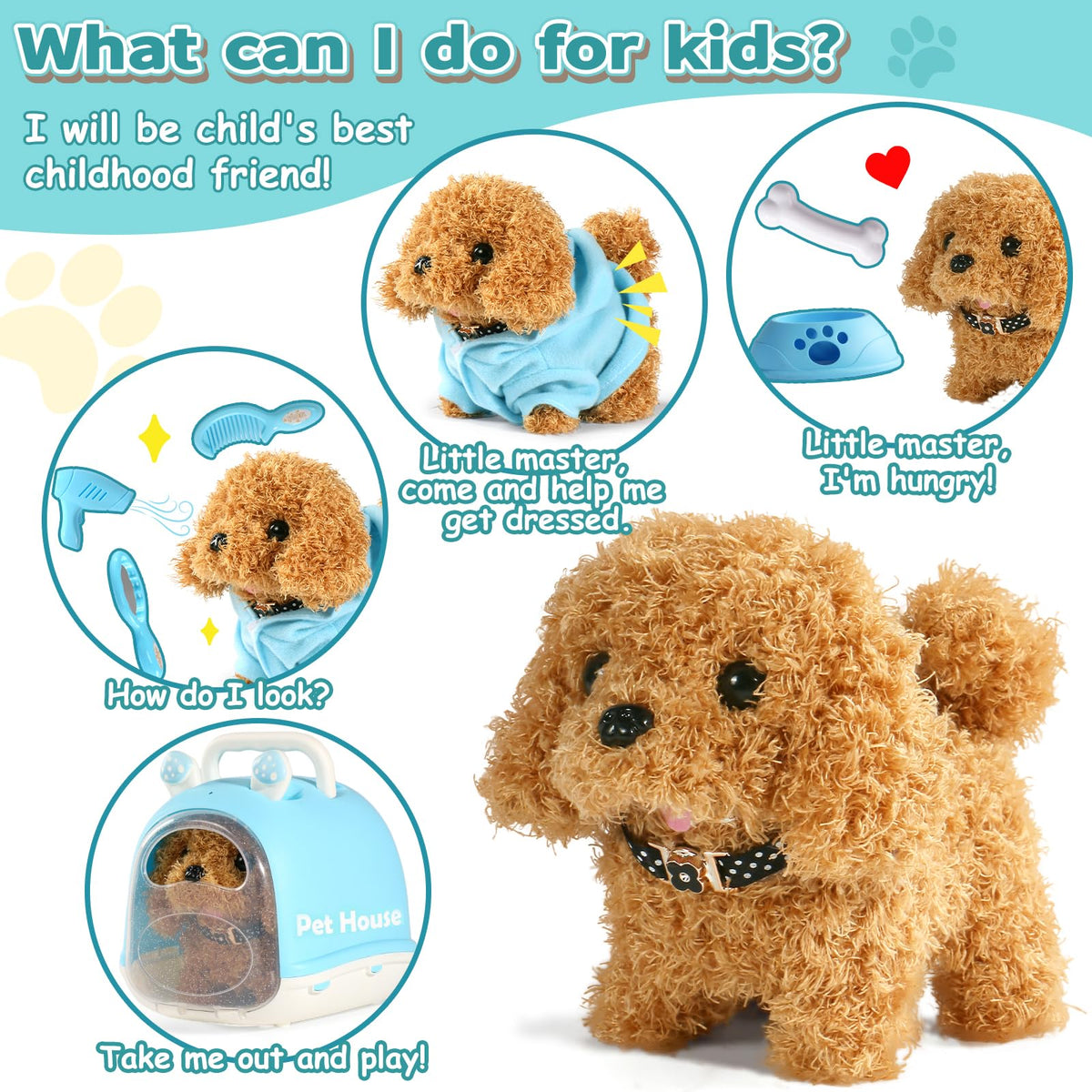 TONZE Robot Dog Toy grooming comb for pretend grooming sessions