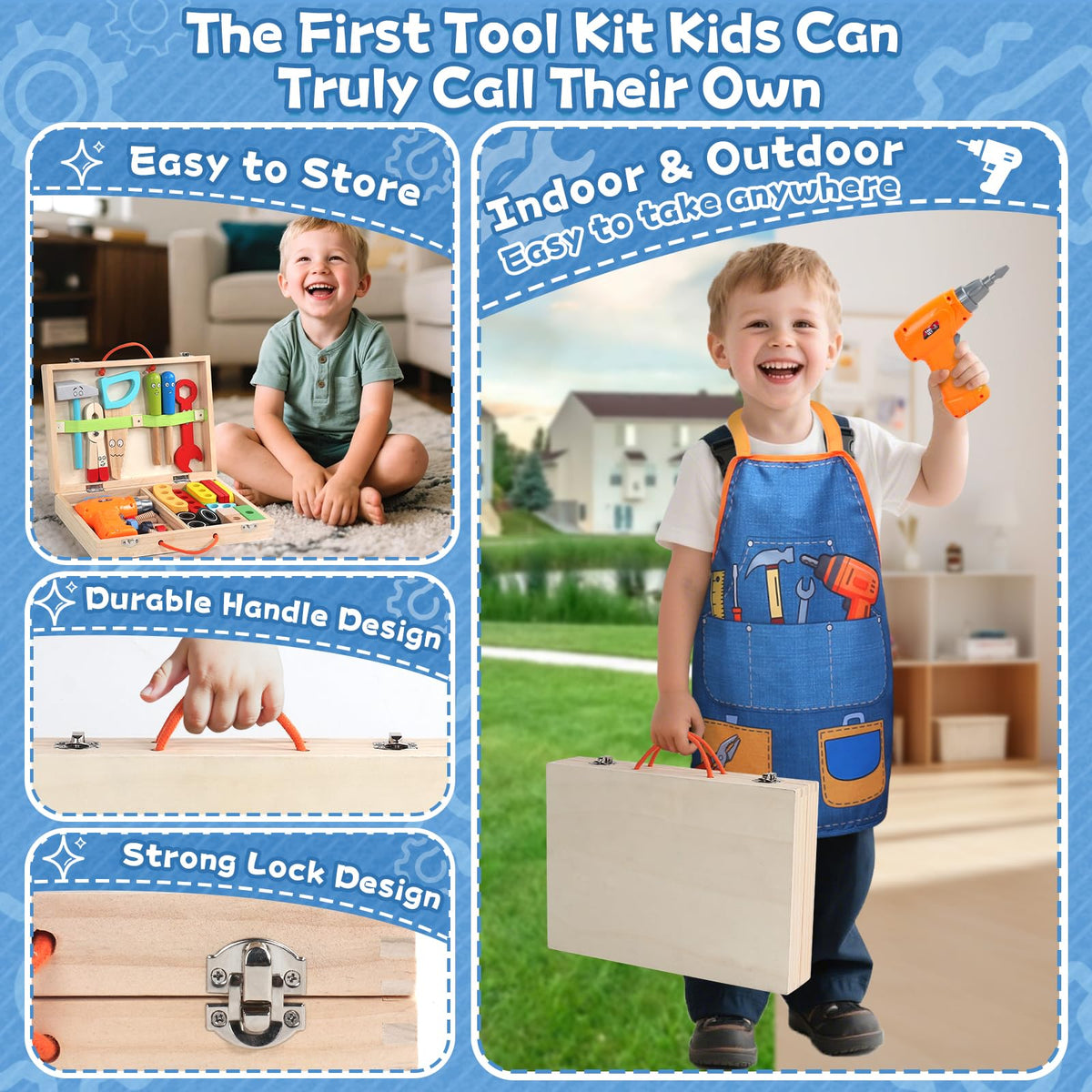 TONZE portable toolbox keeps toys tidy and easy to carry outdoors.
