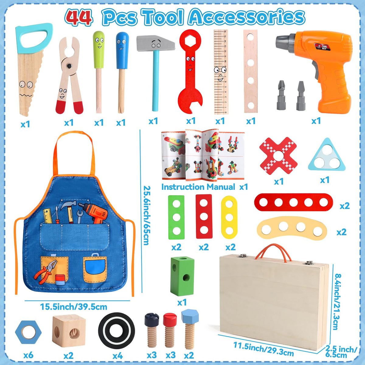 TONZE wooden hammer enhances coordination during pretend construction.