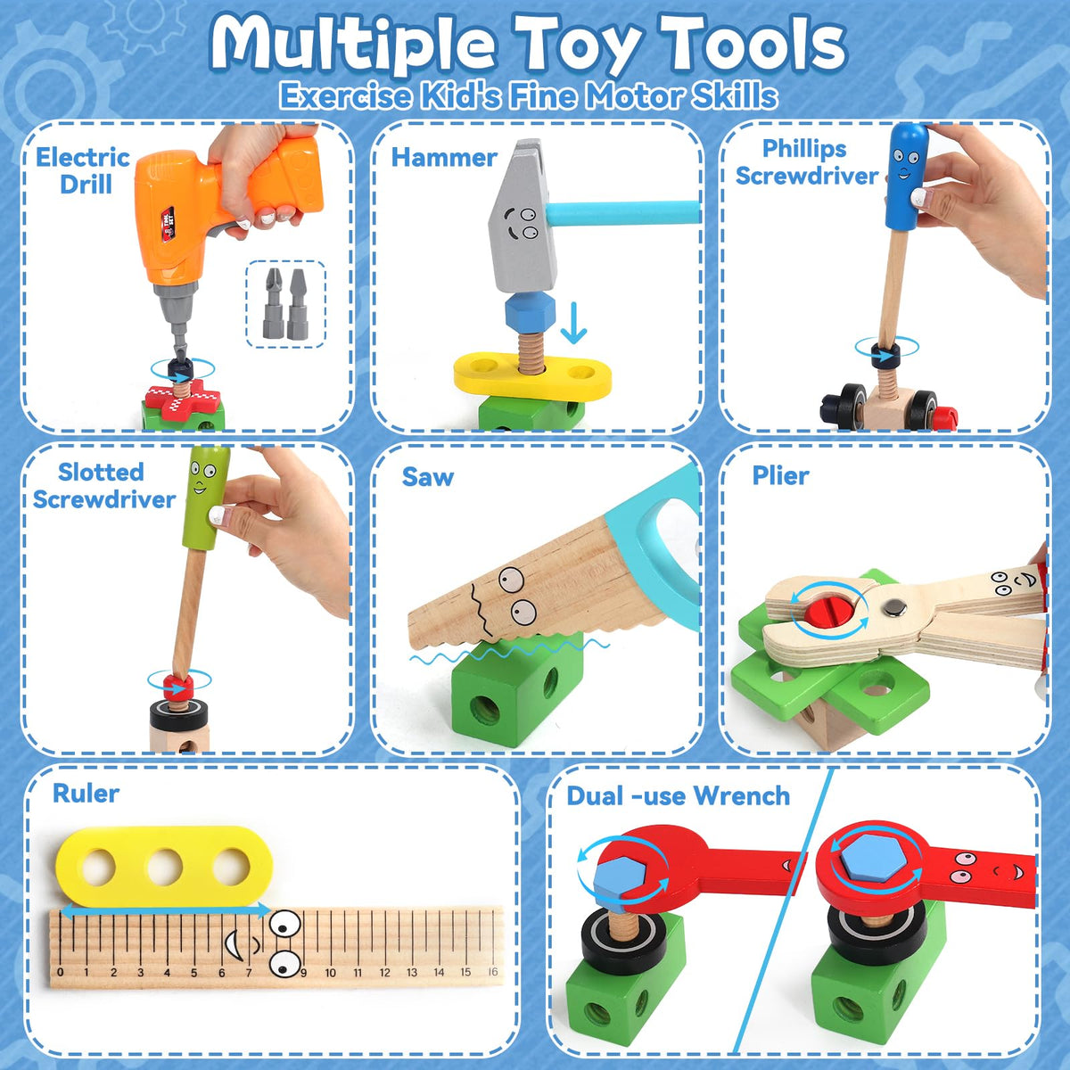 TONZE wrench and nuts encourage problem solving and steady grip.