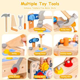 TONZE wooden workbench and colorful tools for safe play.