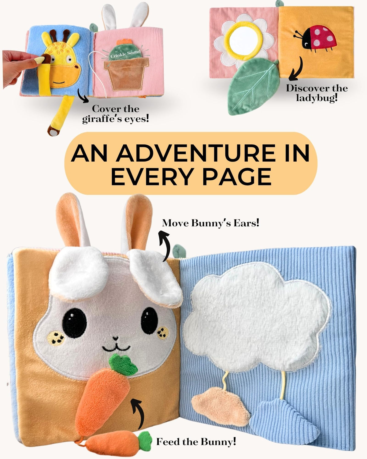 Toodly touch-and-feel book offers varied textures for sensory play.