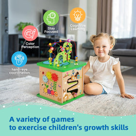Beaded adventure land encourages hand–eye coordination on TOOKYLAND cube.