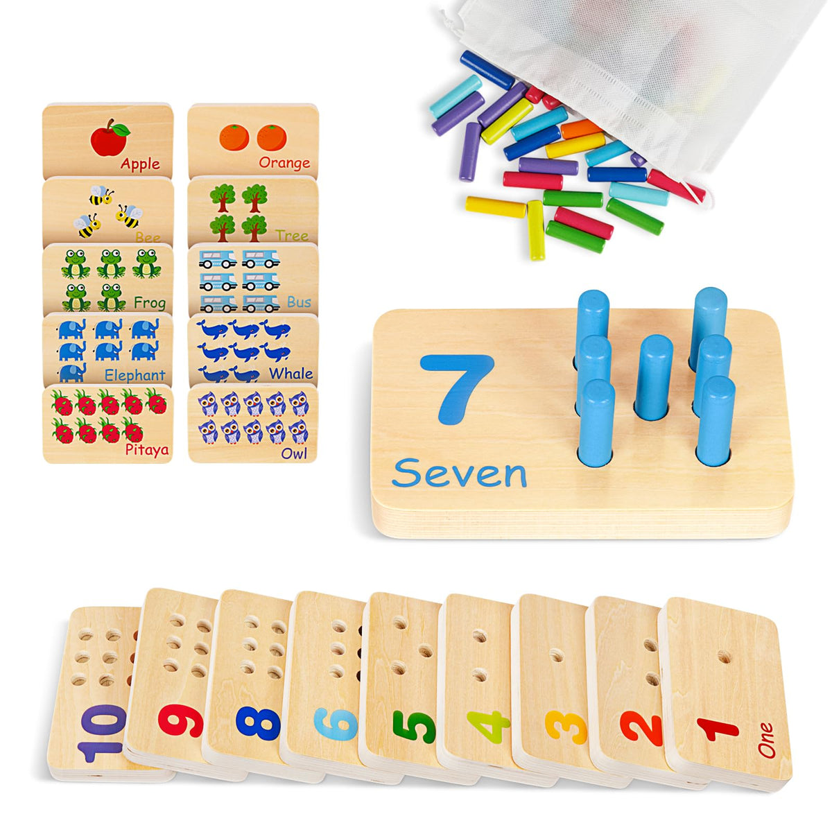 TOOKYLAND peg board setup demonstrates hands-on counting with colorful pegs.