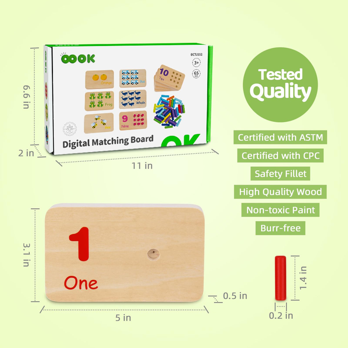 TOOKYLAND peg board showcases sustainable rubber wood and a safe finish.