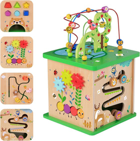 TOOKYLAND wooden activity center side view highlights durable construction for daily play.