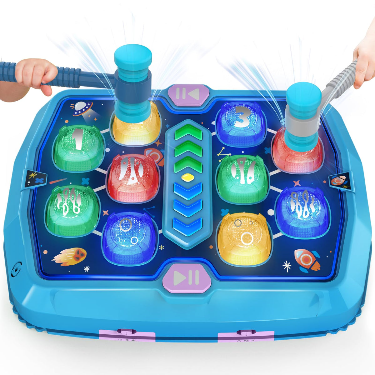 TooLion Whack Mole Toy with two hammers promotes hand-eye coordination in toddlers.