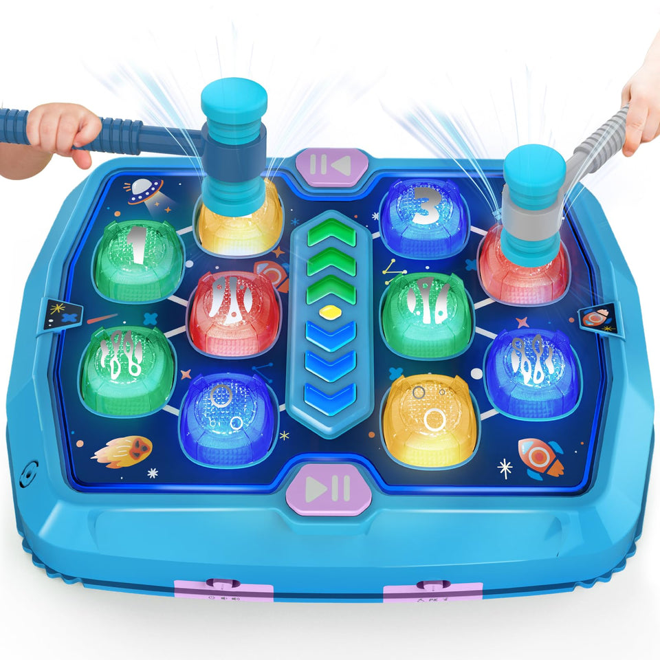 TooLion Whack Mole Toy with two hammers promotes hand-eye coordination in toddlers.