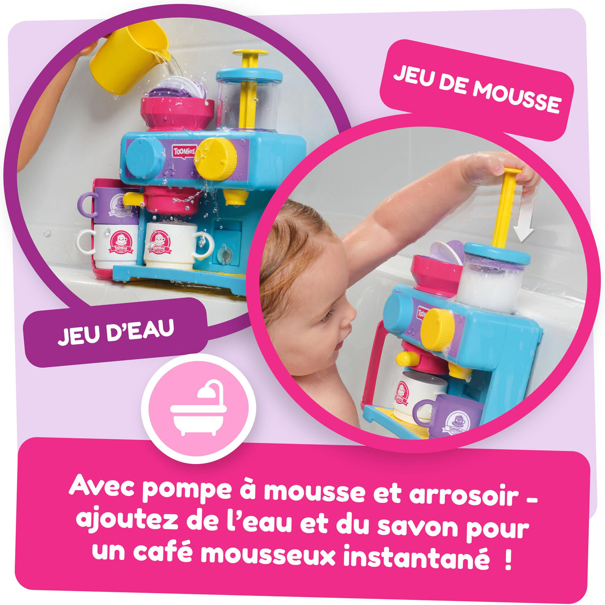 Toomies Bizak coffee machine detail highlights knobs and buttons for interactive play.