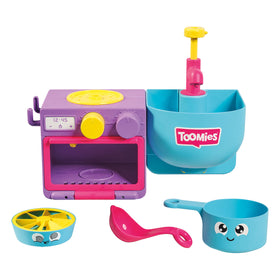 Toomies Bubble & Bake kitchen oven in bath setup encourages imaginative play