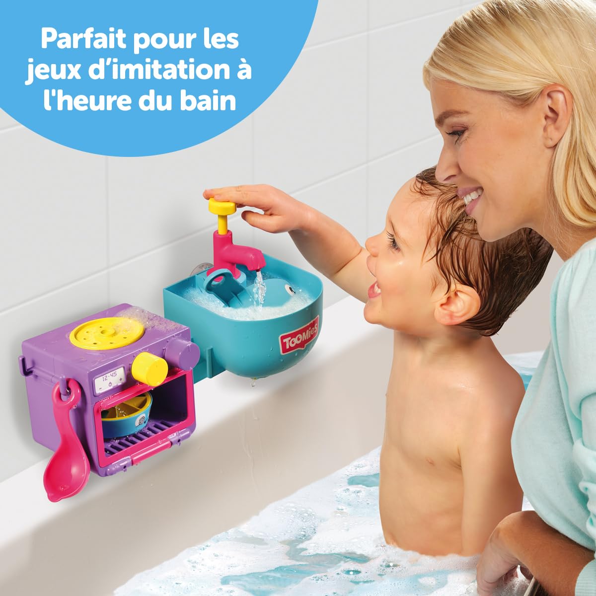 Toomies Bubble & Bake kitchen sink with tap supports role play and washing up