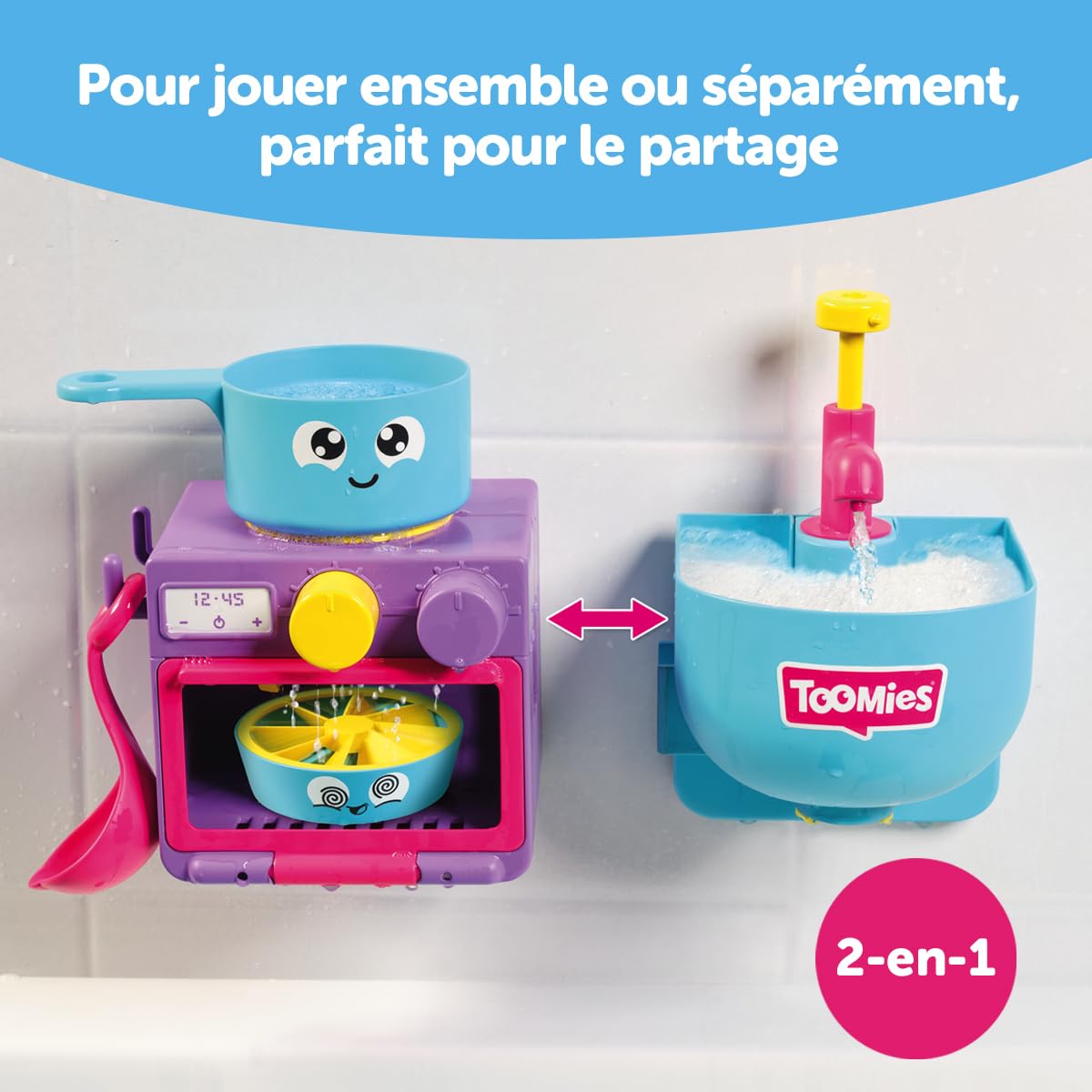 Toomies Bubble & Bake pie dish spins as water flows in the oven