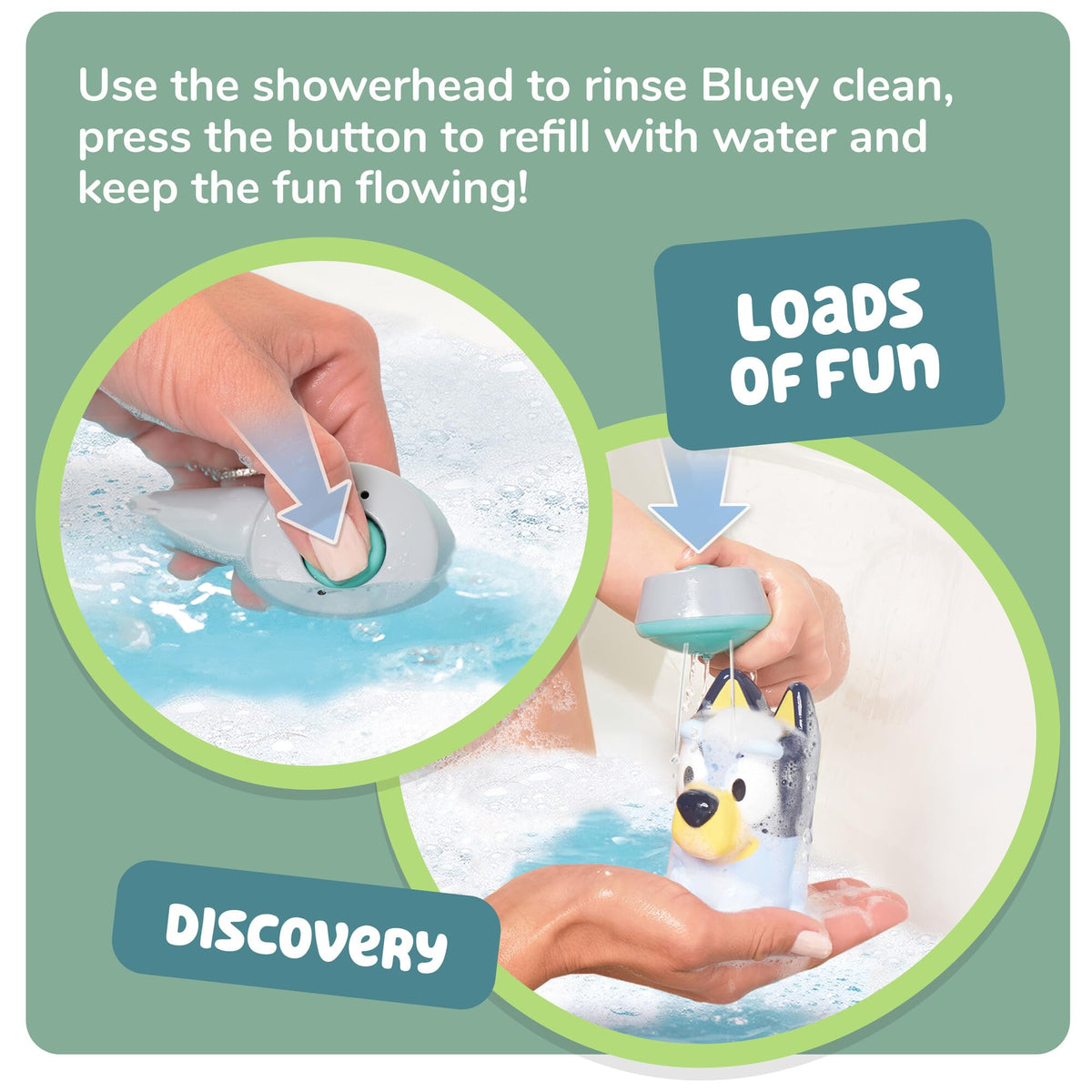 Toomies Shower and Scrub Bluey bubble-bath feature delivers immersive bubbly play.