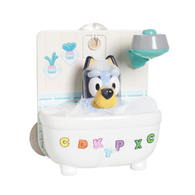 Toomies Shower and Scrub Bluey tub-fill action creates bubbly bath fun and learning.