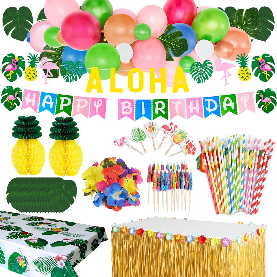 TOONEV tropical luau banner with Aloha and Happy Birthday for festive photos