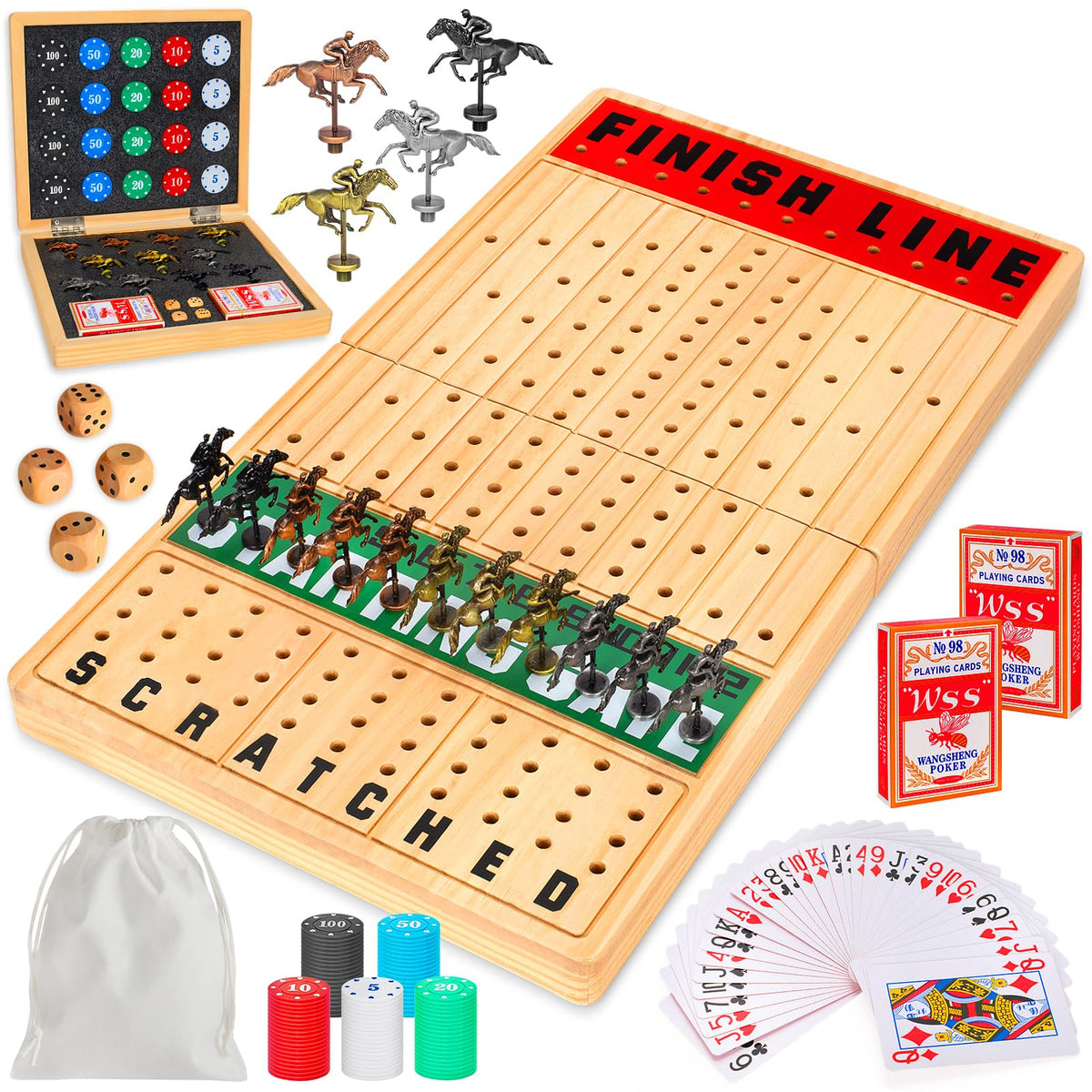 TooyBing horse race board game top view on a spacious wooden board, ideal for family nights.