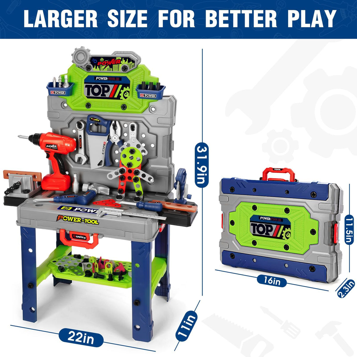 TooyBing kids tool bench with saw and screwdrivers builds fine motor skills