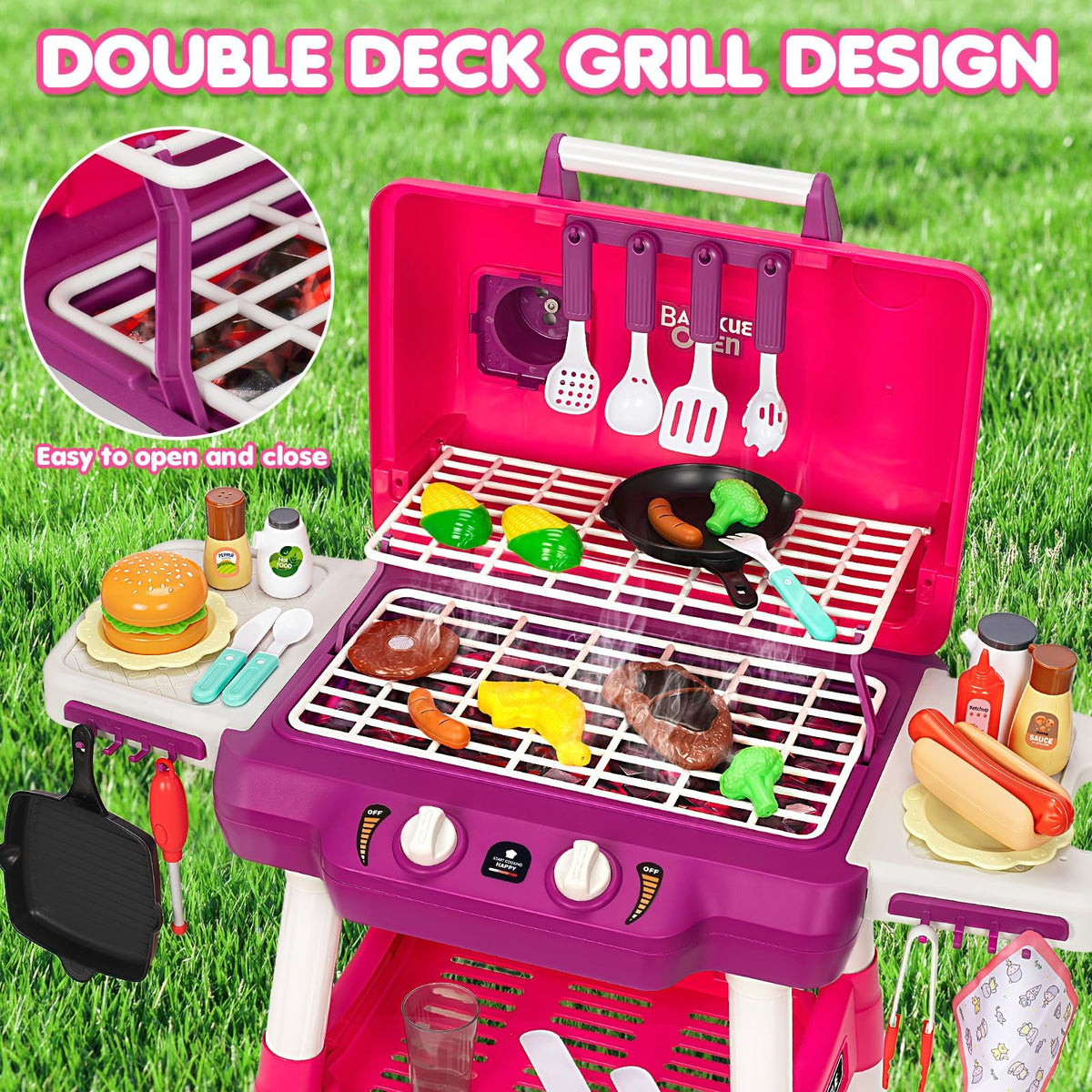 TooyBing movable kids BBQ grill on wheels for easy outdoor transport