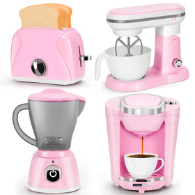 TooyBing Pink Play Kitchen coffee maker in action, sparking imaginative breakfast play.