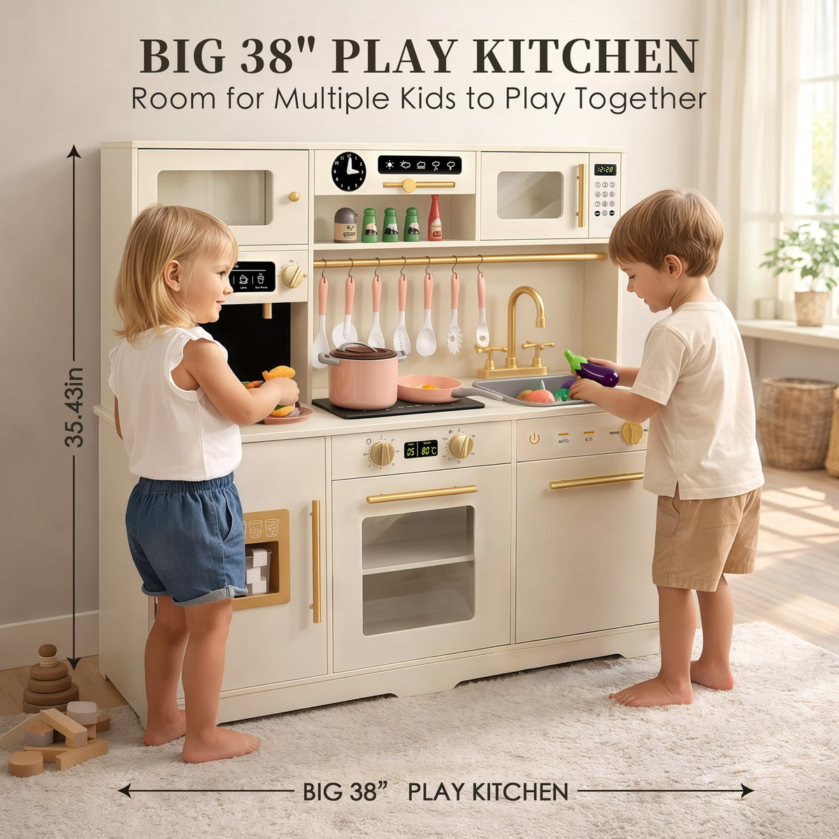 TooyBing Play Kitchen microwave close-up highlighting pretend quick heating for kid-friendly play.