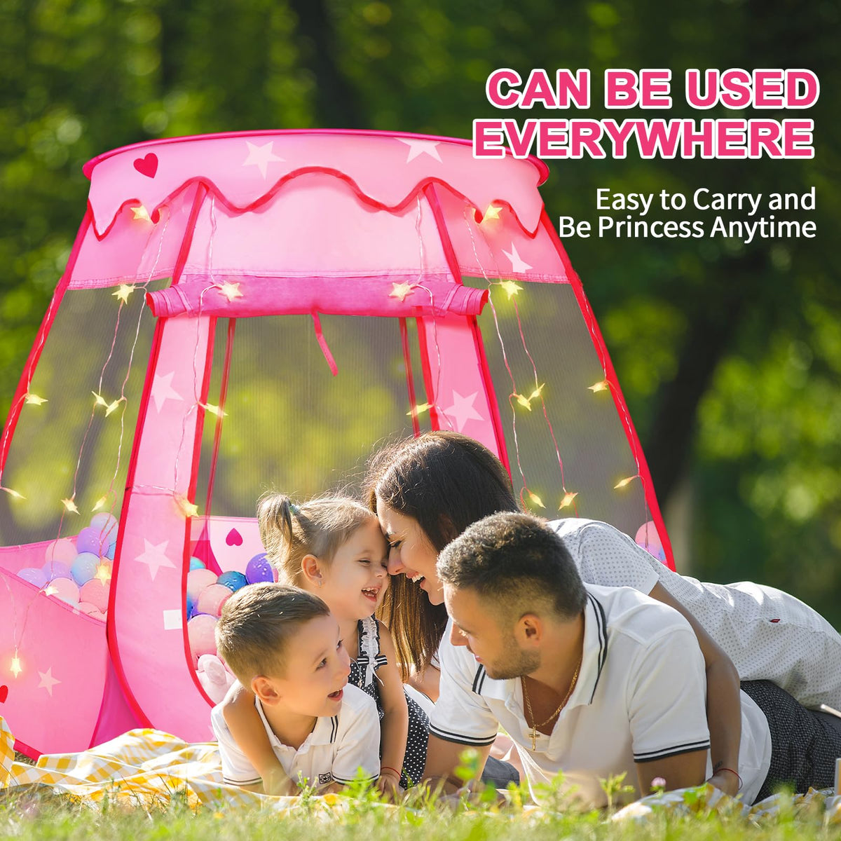TooyBing princess tent measures 49x49x36 inches for spacious indoor fun