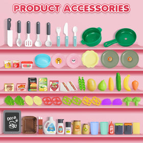 TooyBing red kitchen food and utensils for creative pretend meals.
