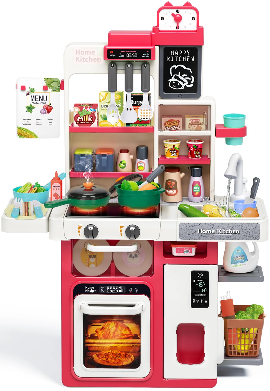 TooyBing red stove with steam for realistic pretend cooking.