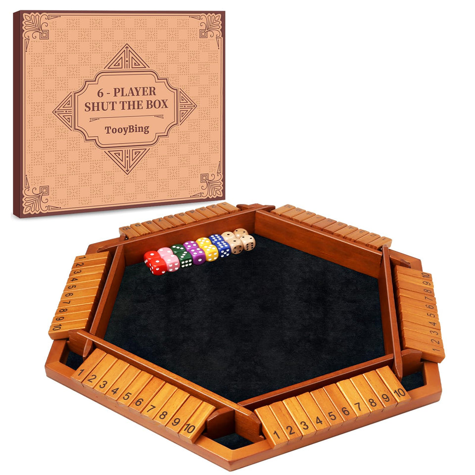 TooyBing Shut the Box six-player setup for family game night.