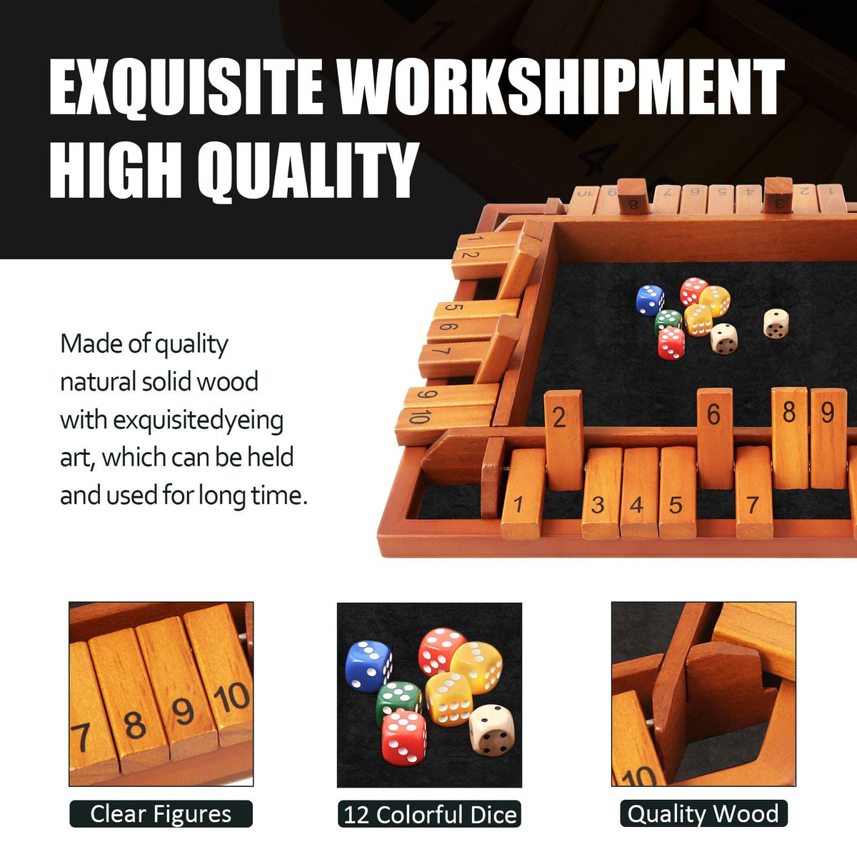 TooyBing Shut the Box board and dice displayed for tabletop play.