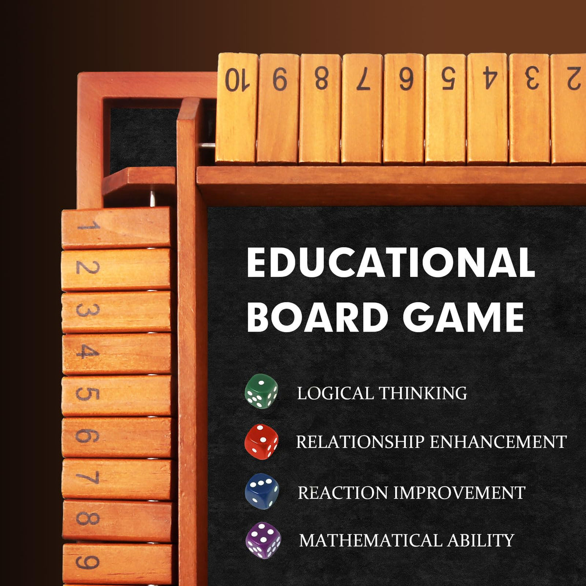 TooyBing Shut the Box on a living room table during game night.