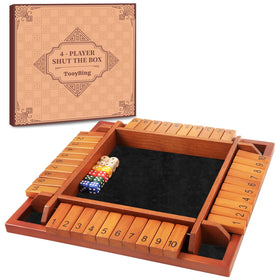 TooyBing Shut the Box game setup on a wooden box for family play.