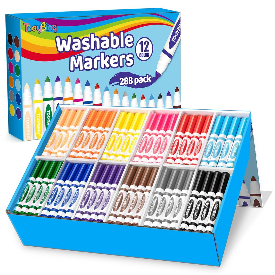 TooyBing 288-count washable markers in boxes for easy classroom organization.