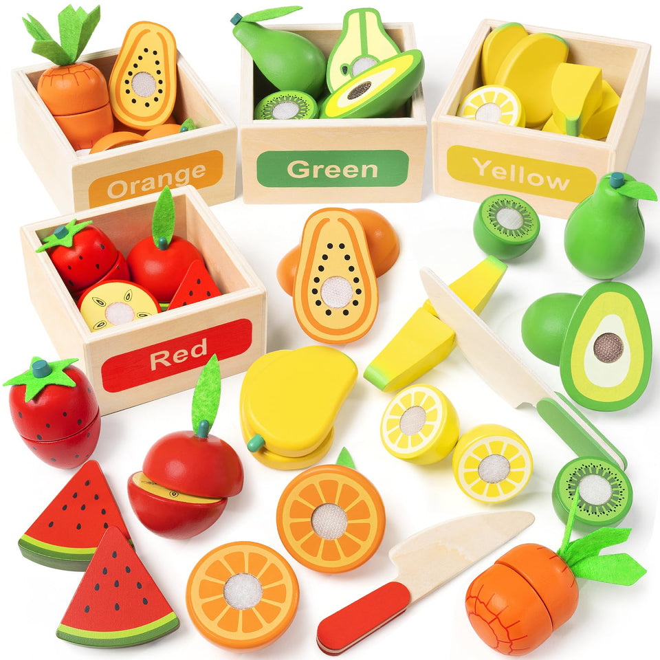 TooyBing wooden play food set collection for imaginative pretend kitchen play