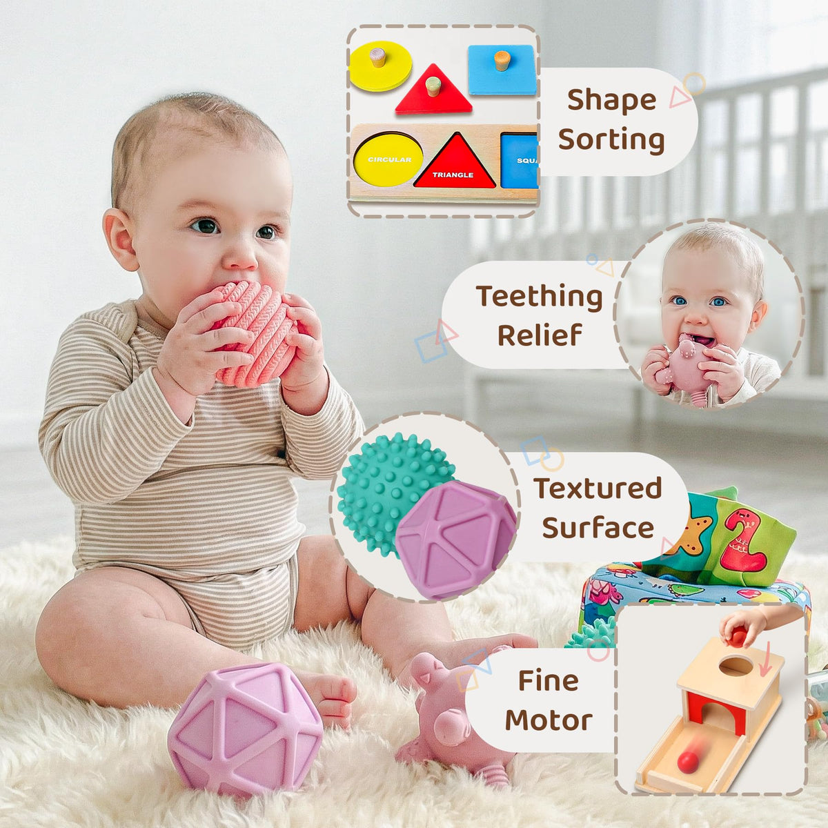 Tooysea sensory balls set enhances texture exploration and fine motor skills.