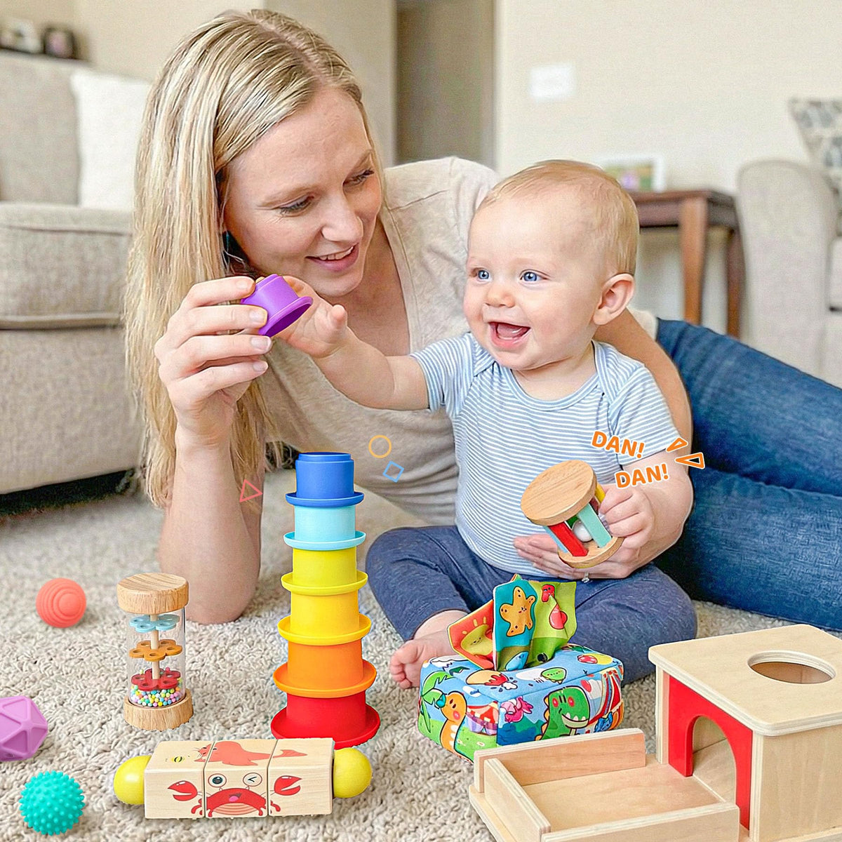Tooysea soft stacking cups nurture stacking skills and color awareness.