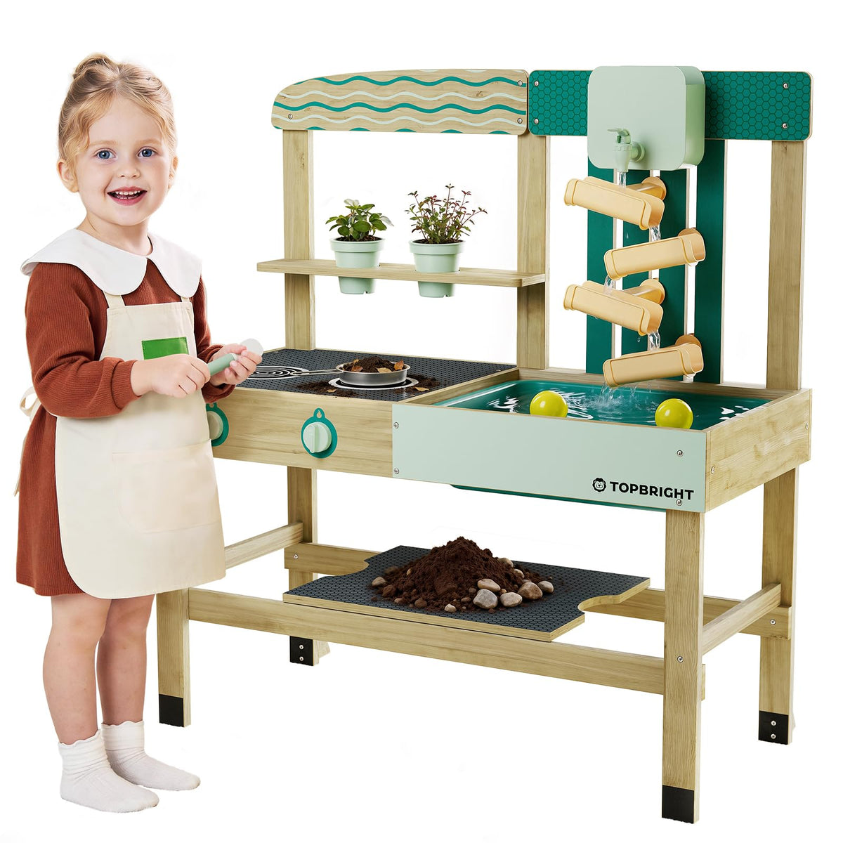 Top Bright 4-In-1 Mud Kitchen sand and water play area for creative outdoor exploration.