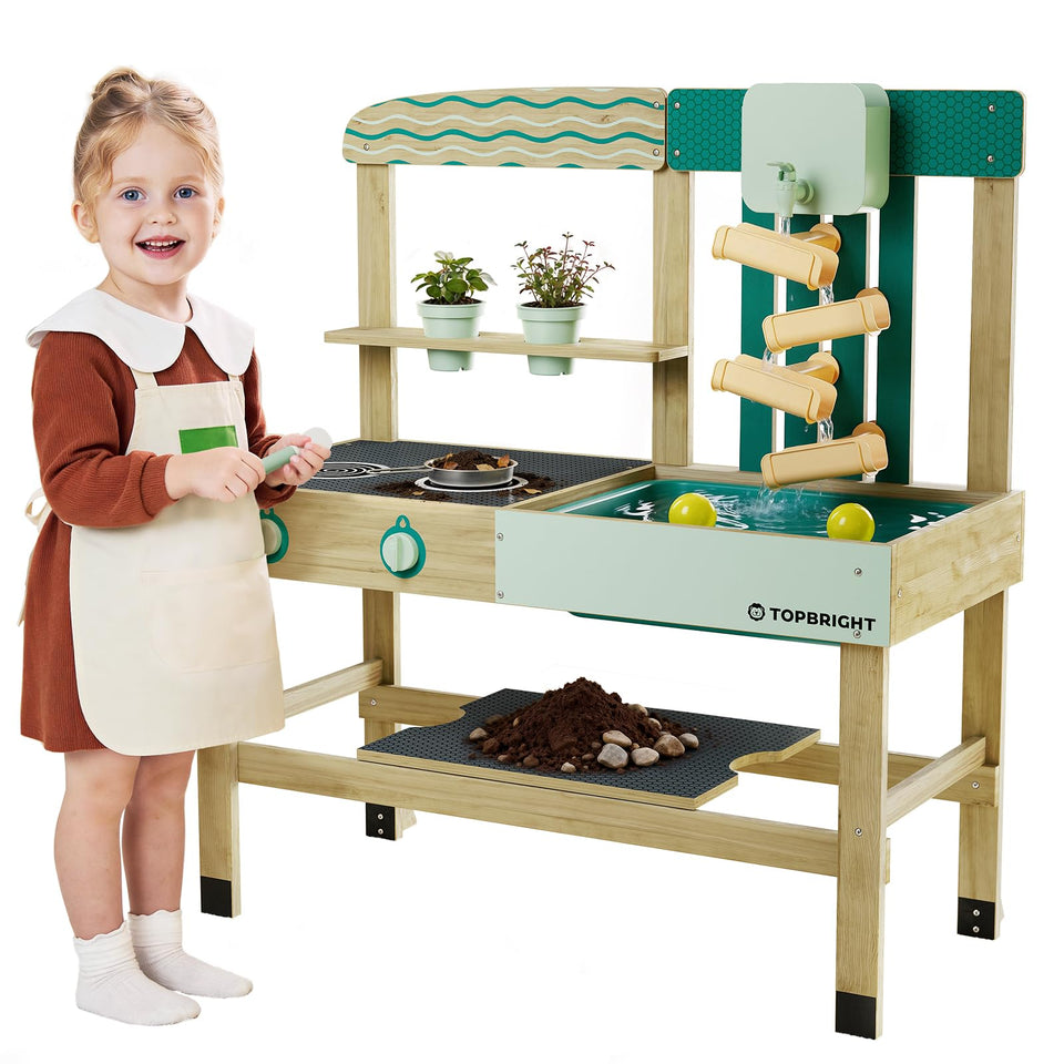 Top Bright 4-In-1 Mud Kitchen sand and water play area for creative outdoor exploration.