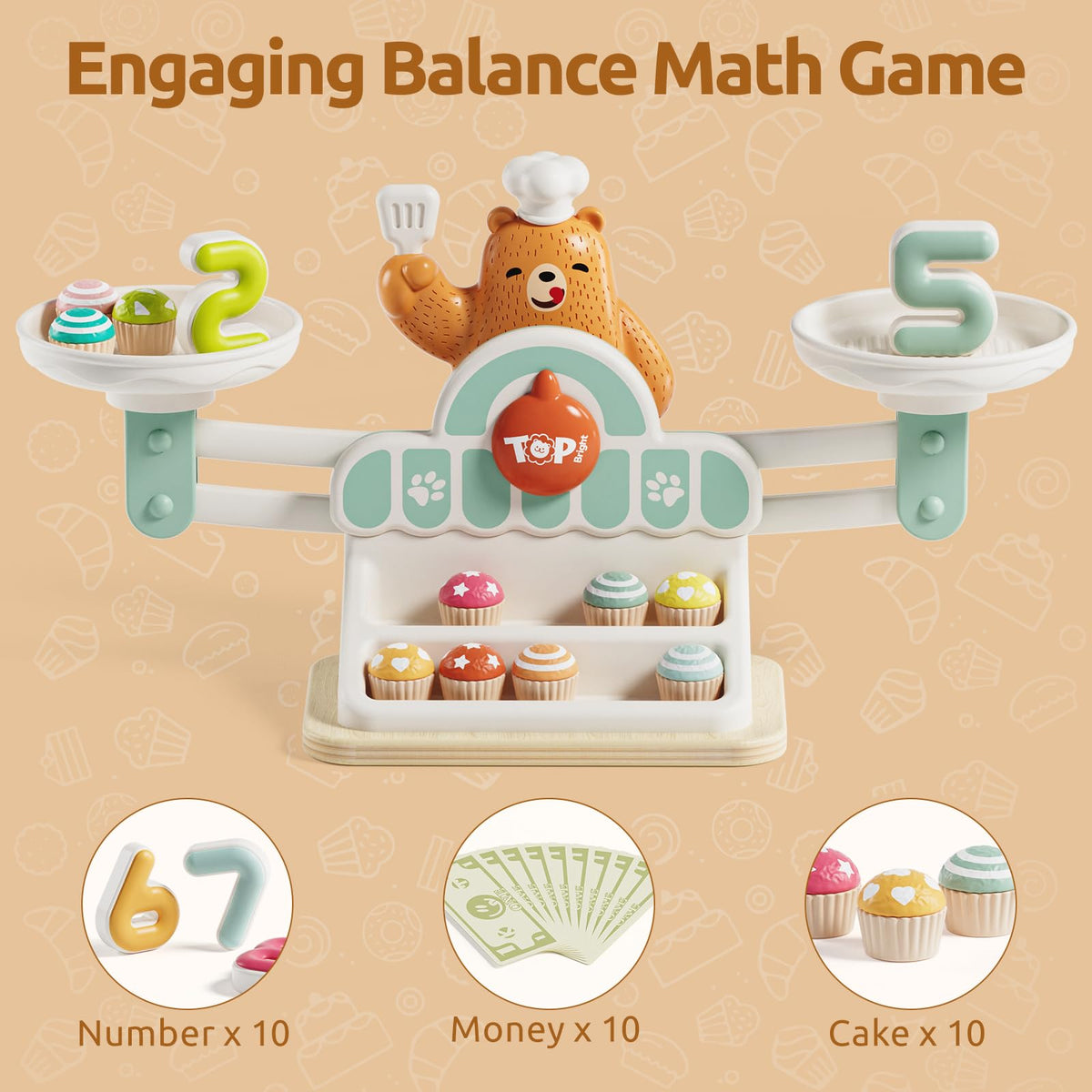 TOP BRIGHT Balance Math Game cake tray set for organized learning