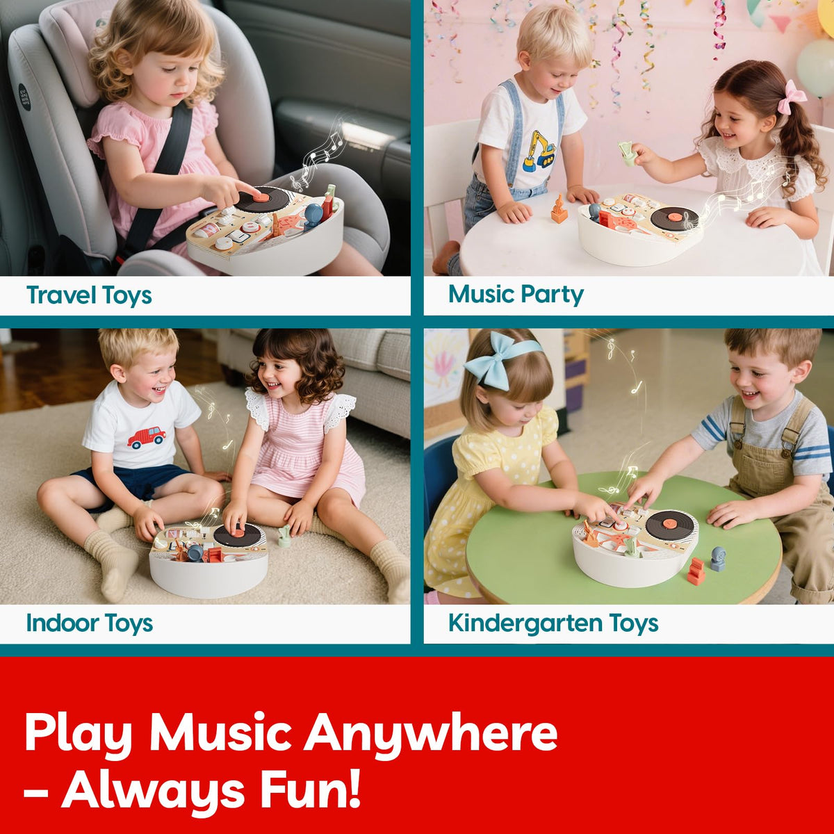 Top Bright DJ Busy Board 360° rounded edges ensure safe play.