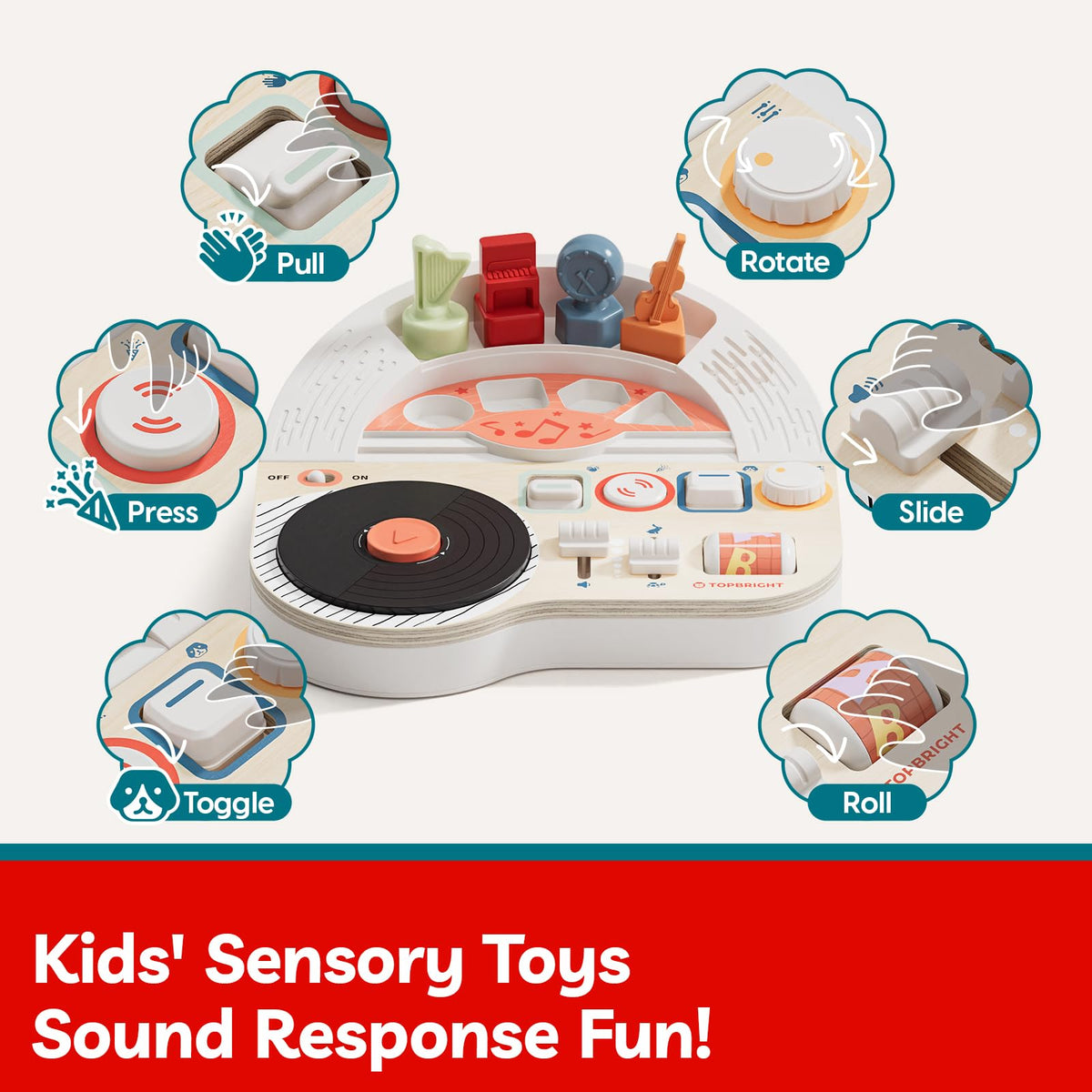 Top Bright DJ Busy Board switches and knobs highlight fine motor practice.