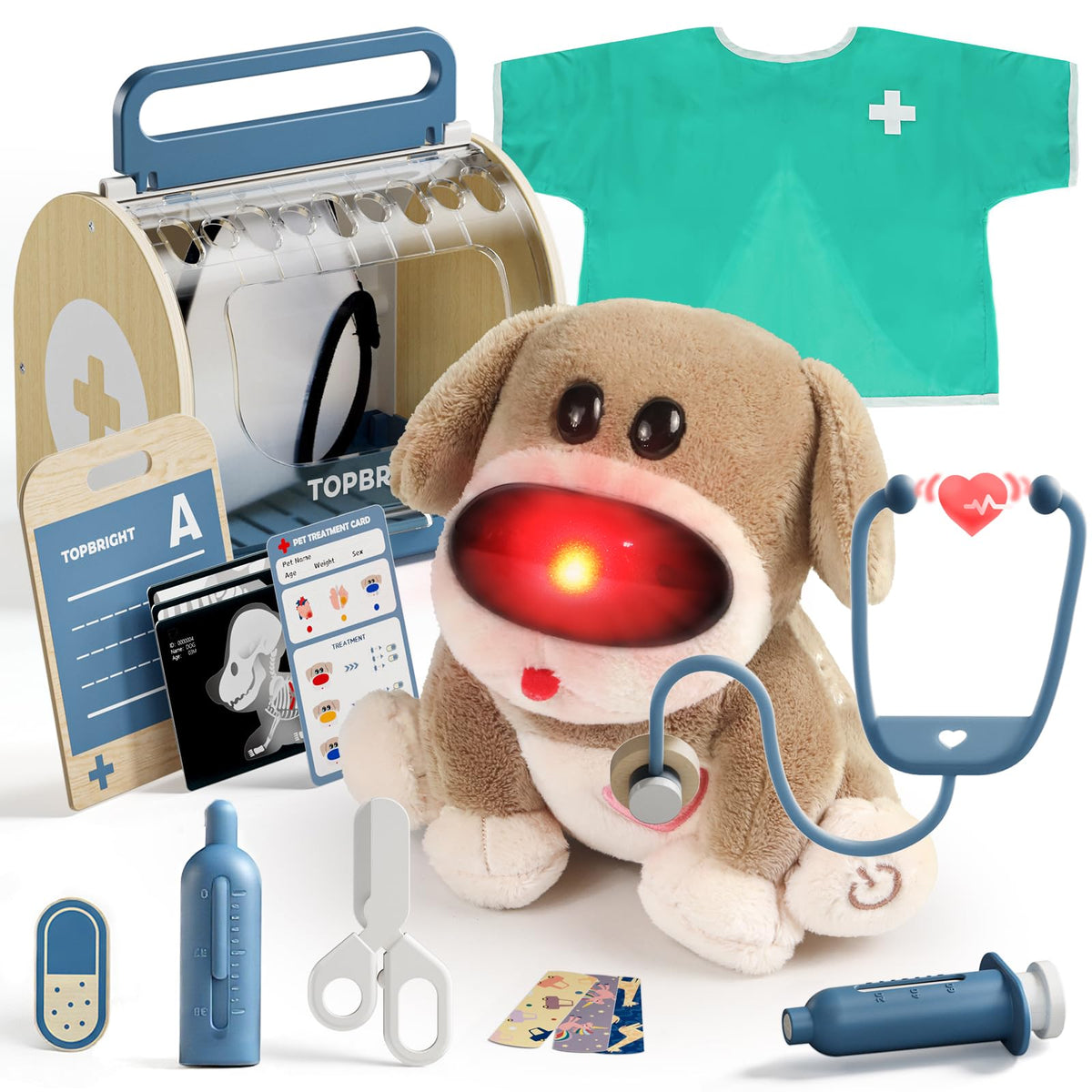 TOP BRIGHT doctor kit with puppy for imaginative vet play at home.