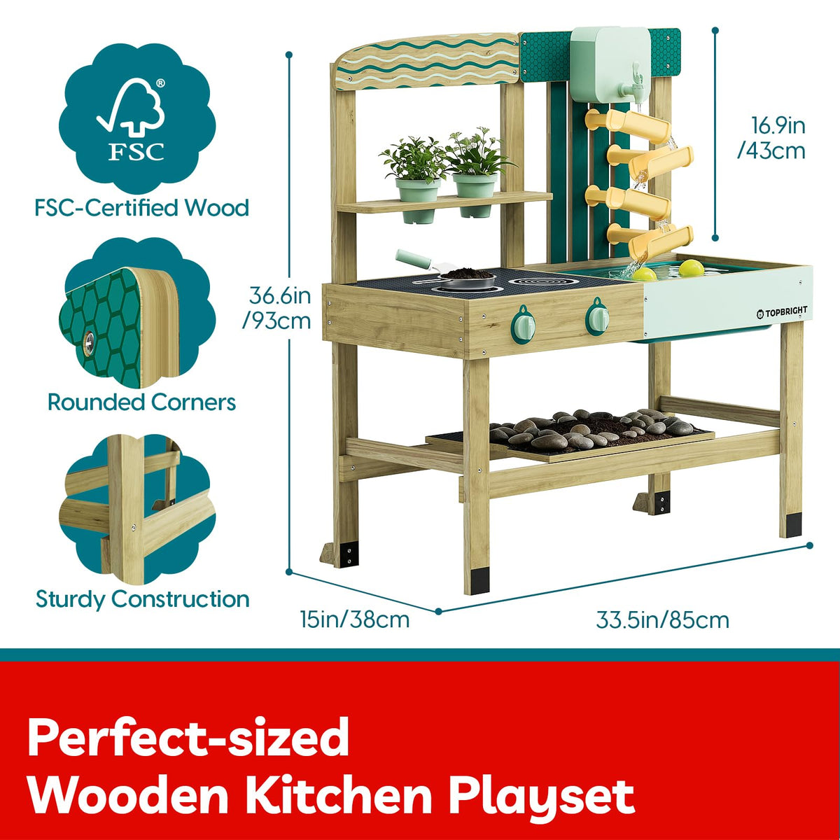 Top Bright FSC-certified wood withstands sun and rain for long-lasting backyard fun.