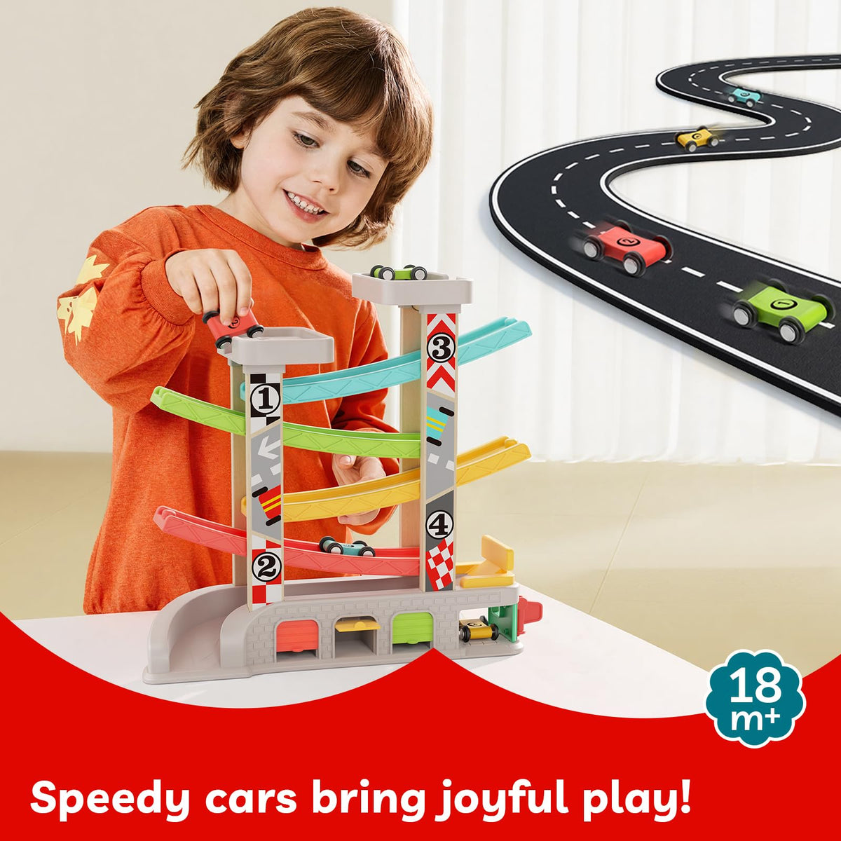 Top Bright race track cars set supports fine motor skills during play.