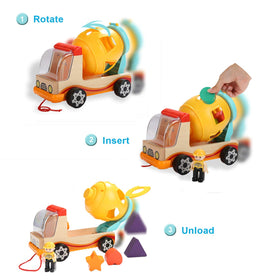 TOP BRIGHT shape sorter truck with mixing bucket aids color and shape recognition.